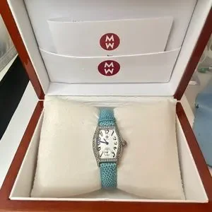Authentic Michele Coquette Diamond Bezel Art Deco Style Watch Box Lizard Band Similar Items to Vintage Michele Coquette Retro Stainless  main image 4